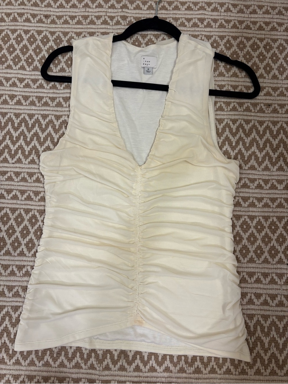 a new day Cream Ruched V-Neck Sleeveless Camisole